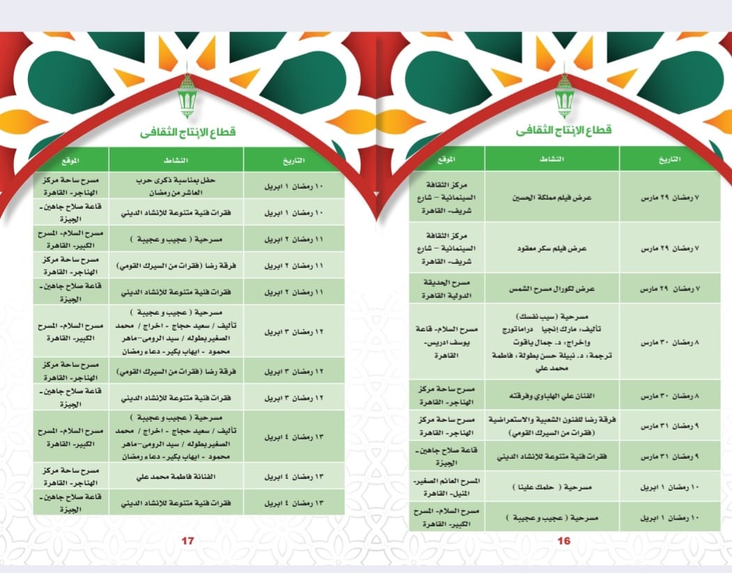 ليالي رمضان ..ثقافة في كل مكان  قطاع الإنتاج الثقافي  عروض مسرحية ..وفنون شعبية..خيمة "هل هلالك"